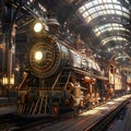 AI-generated illustration of A Steampunk train at the station Royalty Free Stock Photo