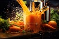 a pile of carrots being splashed out of a glass