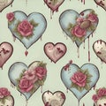 several different types of hearts with some dripping paint and roses