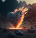 AI-generated illustration of a stone heart burning in fire flames in a blurred background Royalty Free Stock Photo