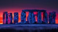 AI-generated illustration of Stonehenge monument at sunset