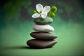AI generated illustration of stones and flowers on a green background - concept of relaxation