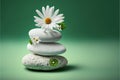 AI generated illustration of stones and flowers on a green background - concept of relaxation