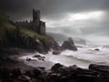 AI generated illustration of a stormy coast of Dragonstone, Westeros perched on a cliff