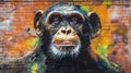 AI generated illustration of a striking graffiti of a monkey on the brick wall Royalty Free Stock Photo