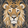AI generated illustration of a striking lion face embedded within a mesmerizing abstract pattern