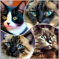 AI generated illustration of a stunning collection of four collaged photographs with cats