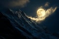 AI-generated illustration of a stunning full moon rising above a mountainous landscape Royalty Free Stock Photo