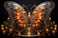 AI-generated illustration of A stunning gold butterfly perched atop flickering wax candles