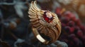 AI-generated illustration of a stunning gold ring with intricate wing design