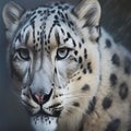 a snow leopard with an intense look on his face in a photo Royalty Free Stock Photo