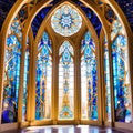 AI-generated illustration of a stunning interior view of a church with stained glass windows Royalty Free Stock Photo