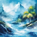 AI generated illustration of a stunning landscape painting of a majestic mountain