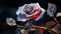 AI generated illustration of A stunning metallic rose with vibrant silvery leaves adorning its stem