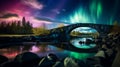 AI generated illustration of a stunning night sky featuring an intense display of Aurora Borealis