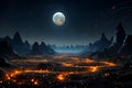 AI generated illustration of a stunning nightscape of a moonlit valley with mountains in a backdrop