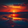 AI generated illustration of a stunning seascape sunset over a seashore