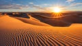 AI generated illustration of a stunning sunset over the sand dunes in a desert Royalty Free Stock Photo