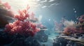 AI generated illustration of a stunning underwater scene of a coral reef illuminated by sunbeams Royalty Free Stock Photo