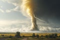 AI generated illustration of a stunning view of a large tornado descending from the sky