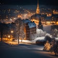 AI generated illustration of A stunning winter landscape featuring snow-covered buildings Royalty Free Stock Photo