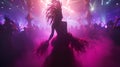 AI generated illustration of a stunning woman in front of purple lights