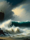AI generated illustration of a stunningly detailed painting of a spectacular ocean scene