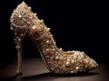 AI generated illustration of a stylish high-heeled shoe featuring an intricate design of pearls