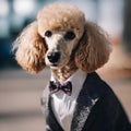 AI generated illustration of a stylish poodle in a suit