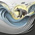 AI generated illustration of A stylized bear running through waves of water