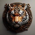 A stylized representation of a tiger, depicted in a beautiful carved art style