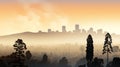 Extreme weather - suburbs and city through wildfire smoke Royalty Free Stock Photo