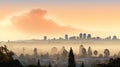 Extreme weather - suburbs and city through wildfire smoke Royalty Free Stock Photo