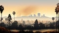 Extreme weather - suburbs and city through wildfire smoke Royalty Free Stock Photo