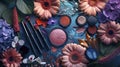 Luxurious Makeup Array Amidst Blossoming Florals - AI generated digital art Royalty Free Stock Photo