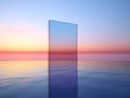 AI generated illustration of a sunset mirror reflecting sky on water Royalty Free Stock Photo