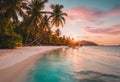 AI generated illustration of A sunset over the pristine tropical beach of an idyllic island