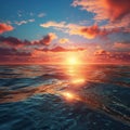 AI generated illustration of a sunset over the sea, with the sun beaming through the clouds Royalty Free Stock Photo