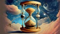 a hourglass with the time in a surreal scene,