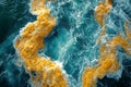 AI-generated illustration of surreal water texture with yellow accents