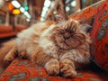 AI generated illustration of a tabby cat peacefully napping on a vibrant couch Royalty Free Stock Photo