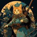 AI generated illustration of a tabby cat wearing a costume of armor