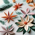 AI generated illustration of a table featuring several paper flowers