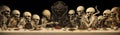 AI generated illustration of a table set with skeletal guests having a lively feast on Halloween