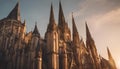 AI generated illustration of a tall church with multiple spires