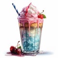 AI generated illustration of a tasty glass of milkshake with berries on the white background