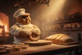 AI generated illustration of a teddy bear carefully preparing a freshly baked item