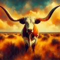 AI-generated illustration of Texas Longhorn cattle standing in a grassy field
