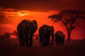 AI generated illustration of Three African elephants strolling through an expansive grassland