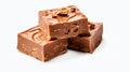 AI generated illustration of three pieces of delicious fudge, adorned with chocolate